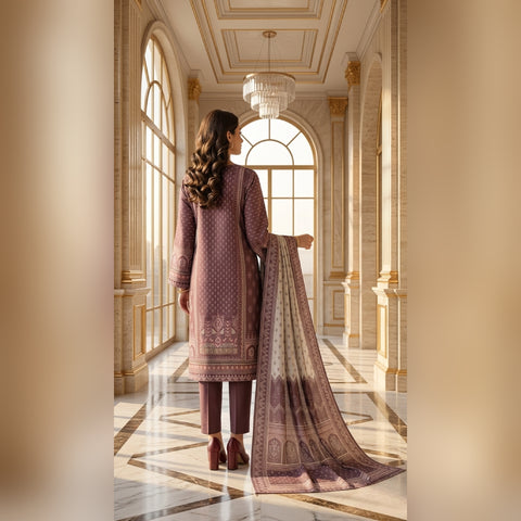 Mauve Geometric Printed Lawn — 3 Piece Unstitched