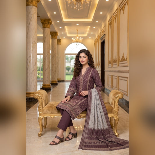 Mauve Geometric Printed Lawn — 3 Piece Unstitched
