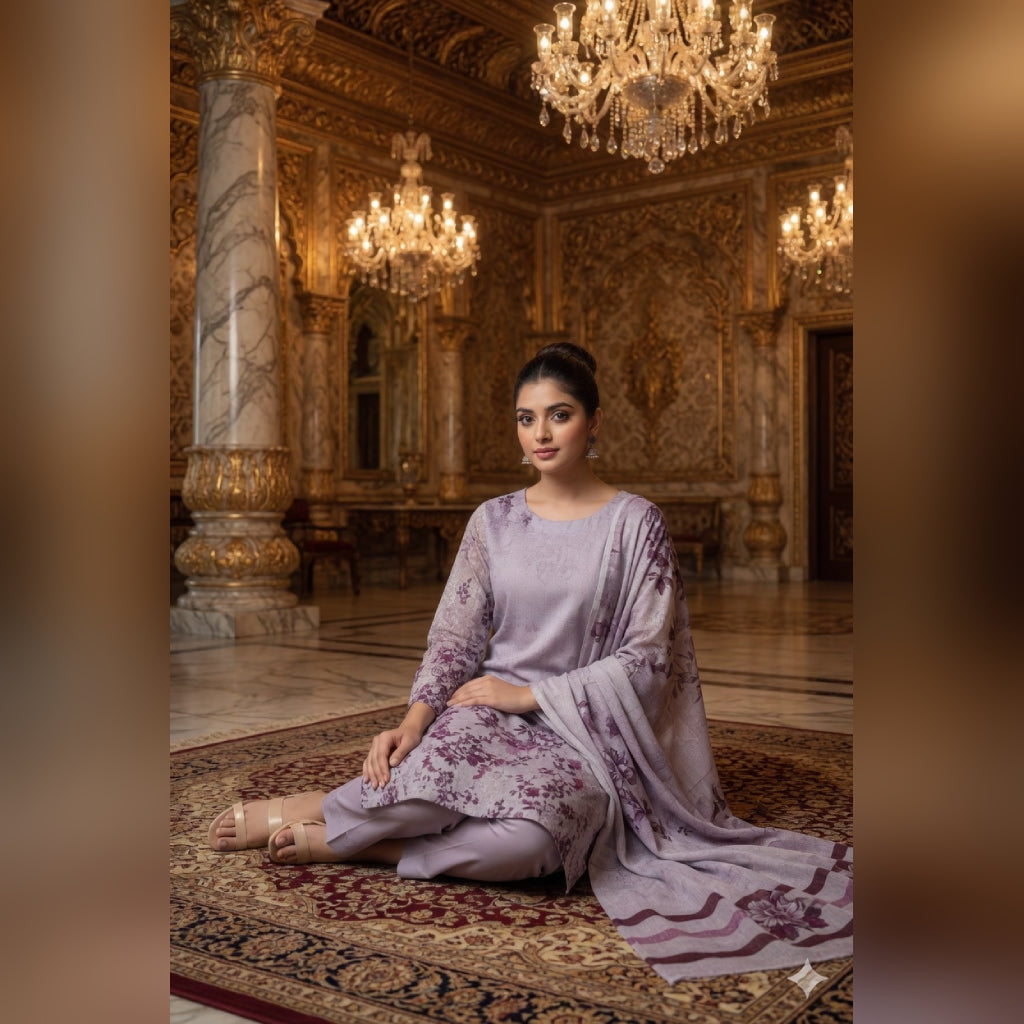 Lilac Floral Printed Lawn — 3 Piece Unstitched