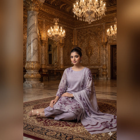 Lilac Floral Printed Lawn — 3 Piece Unstitched