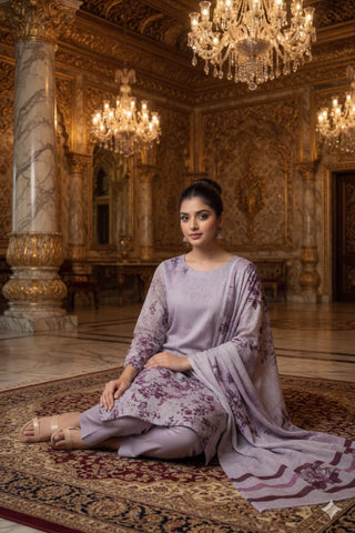 Lilac Floral Digital Printed Lawn Suit | 3-Piece Unstitched Premium Lawn