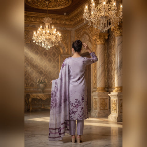 Lilac Floral Printed Lawn — 3 Piece Unstitched
