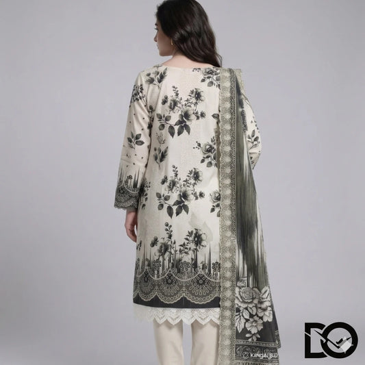 Noir Bloom 3-Piece Lawn Suit | Hand Embroidery | Chikankari | Laser Work | Unstitched