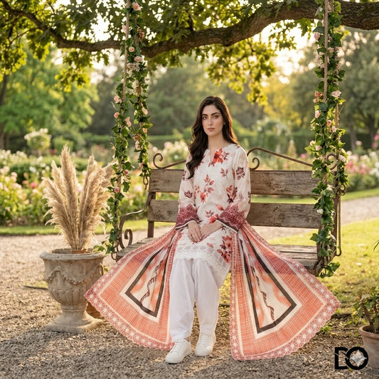 Crimson Bloom 3-Piece Lawn Suit | Hand Embroidery | Chikankari | Laser Work | Unstitched