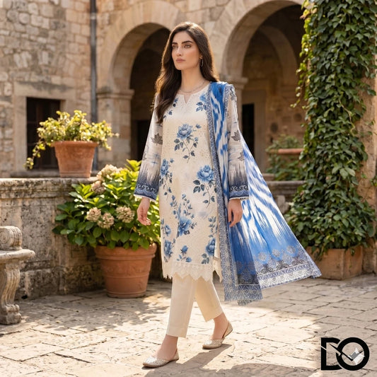Sapphire Rose 3-Piece Lawn Suit | Hand Embroidery | Chikankari | Laser Work | Unstitched