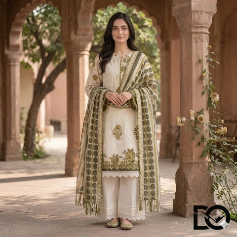 Sage Garden 3-Piece Lawn Suit | Hand Embroidery | Chikankari | Laser Work | Unstitched