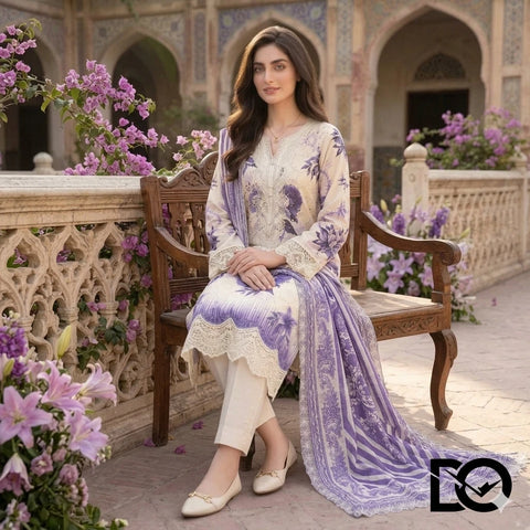 Lavender Mist 3-Piece Lawn Suit | Hand Embroidery | Chikankari | Laser Work | Unstitched