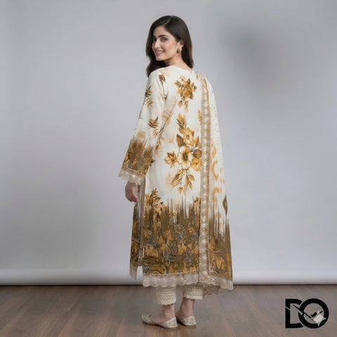 Golden Harvest 3-Piece Lawn Suit | Hand Embroidery | Chikankari | Laser Work | Unstitched