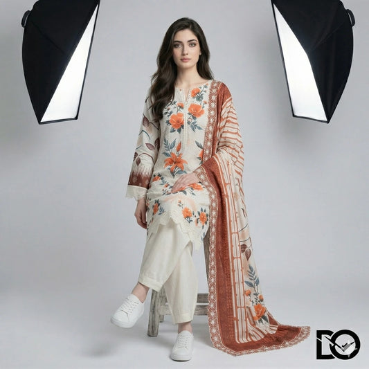 Amber Rose 3-Piece Lawn Suit | Hand Embroidery | Chikankari | Laser Work | Unstitched