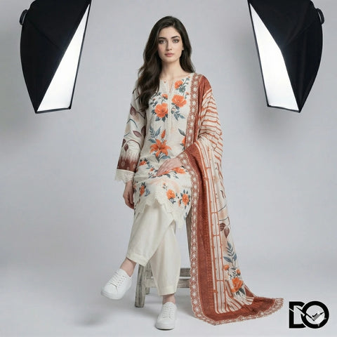 Amber Rose 3-Piece Lawn Suit | Hand Embroidery | Chikankari | Laser Work | Unstitched