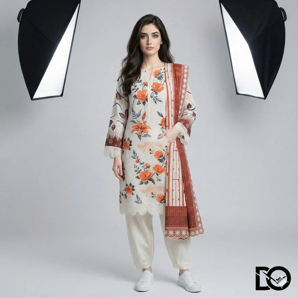 Amber Rose 3-Piece Lawn Suit | Hand Embroidery | Chikankari | Laser Work | Unstitched