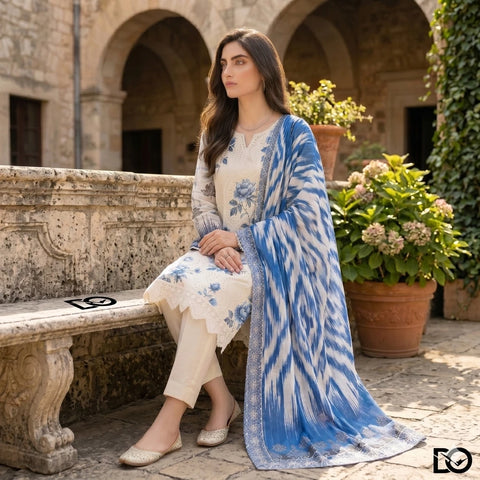Sapphire Rose 3-Piece Lawn Suit | Hand Embroidery | Chikankari | Laser Work | Unstitched