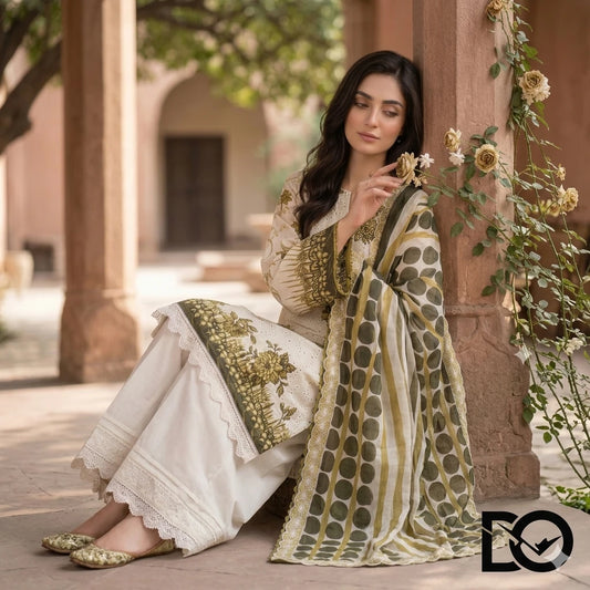 Sage Garden 3-Piece Lawn Suit | Hand Embroidery | Chikankari | Laser Work | Unstitched