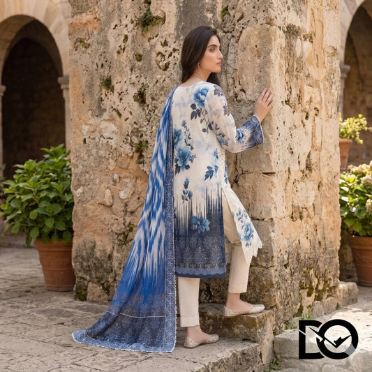 Sapphire Rose 3-Piece Lawn Suit | Hand Embroidery | Chikankari | Laser Work | Unstitched