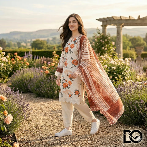 Amber Rose 3-Piece Lawn Suit | Hand Embroidery | Chikankari | Laser Work | Unstitched