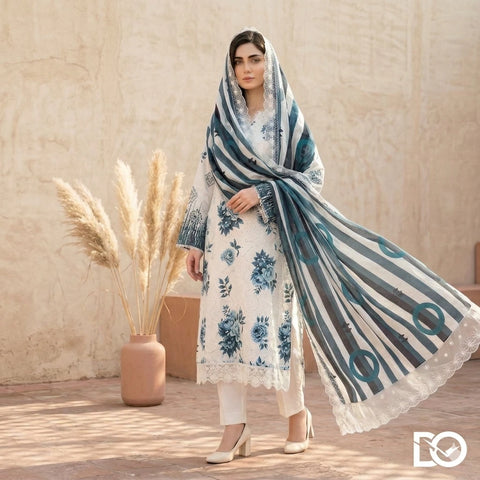 Teal Blossom 3-Piece Lawn Suit | Hand Embroidery | Chikankari | Laser Work | Unstitched