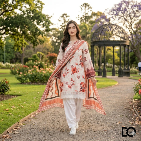 Crimson Bloom 3-Piece Lawn Suit | Hand Embroidery | Chikankari | Laser Work | Unstitched
