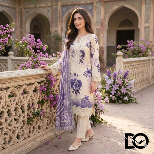 Lavender Mist 3-Piece Lawn Suit | Hand Embroidery | Chikankari | Laser Work | Unstitched