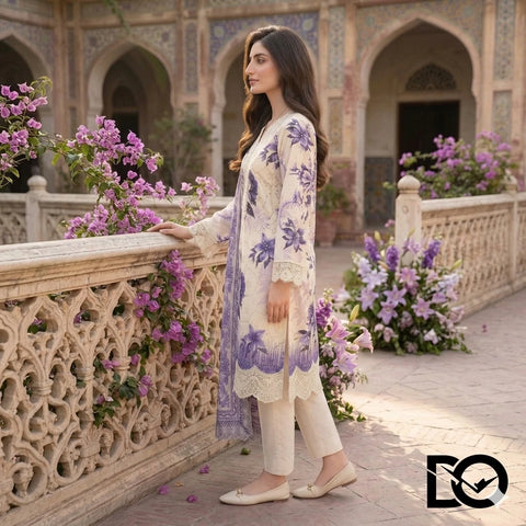 Lavender Mist 3-Piece Lawn Suit | Hand Embroidery | Chikankari | Laser Work | Unstitched