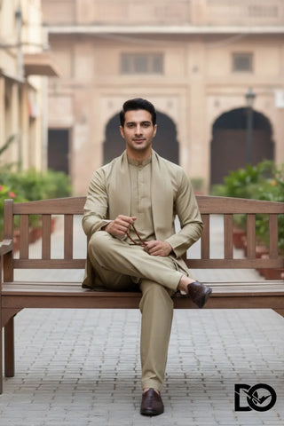 Men's Taupe Beige Shalwar Kameez