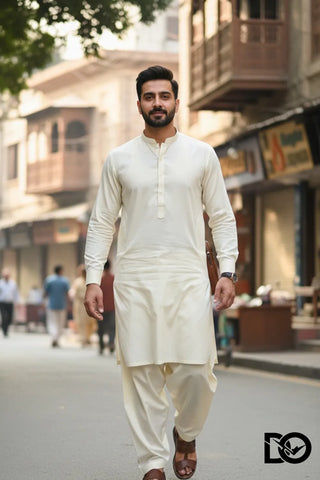 Men's Classic Off-White Shalwar Kameez