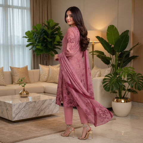 Dusty Rose Floral Vine Digital Printed Premium Lawn 3-Piece Suit