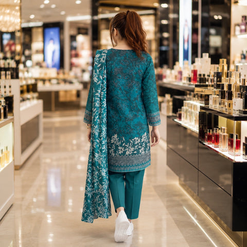 Teal Vine Floral Embroidery 3-Piece Lawn Suit