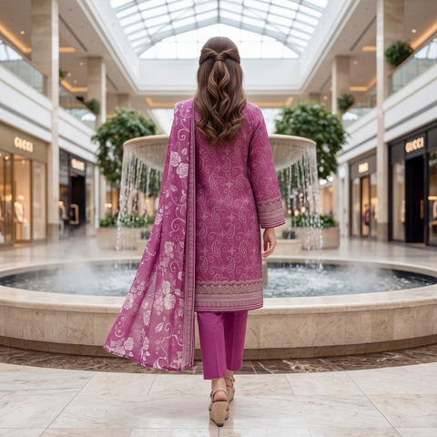 Magenta Diamond Embroidery 3-Piece Lawn Suit