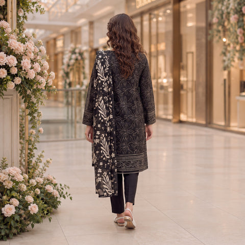 Noir Floral Paisley Embroidery 3-Piece Lawn Suit