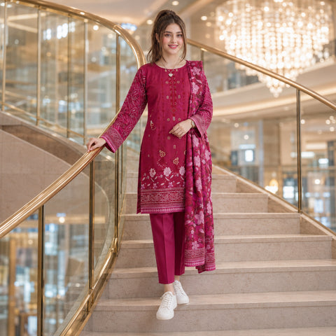 Rani Pink Floral Embroidery 3-Piece Lawn Suit