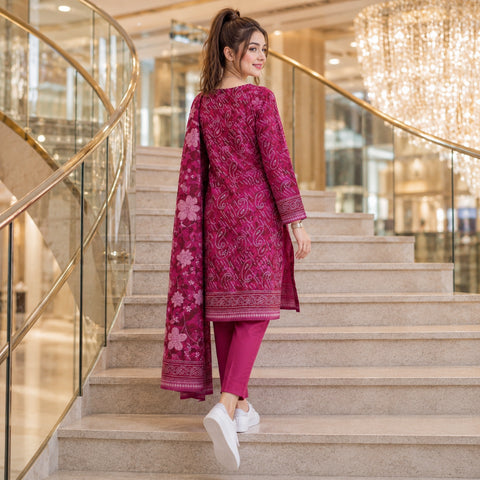 Rani Pink Floral Embroidery 3-Piece Lawn Suit