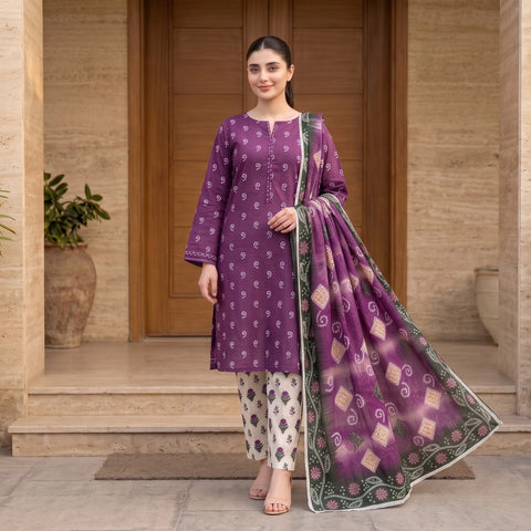 Wisteria Bandhani 3-Piece Lawn Suit