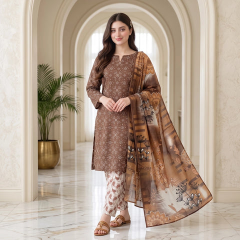 Cocoa Bandhani 3-Piece Lawn Suit