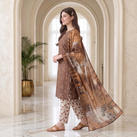 Cocoa Bandhani 3-Piece Lawn Suit