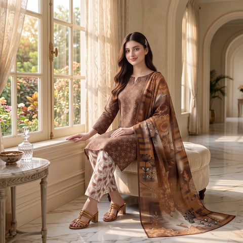 Cocoa Bandhani 3-Piece Lawn Suit