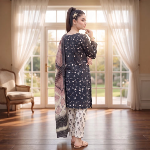 Midnight Bloom 3-Piece Lawn Suit