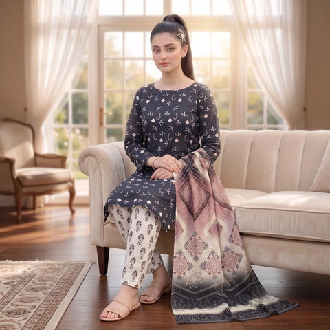 Midnight Bloom 3-Piece Lawn Suit