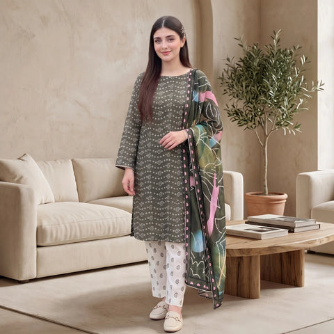 Olive Mist Bandhani 3-Piece Lawn Suit