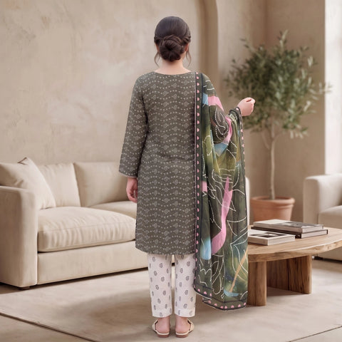 Olive Mist Bandhani 3-Piece Lawn Suit