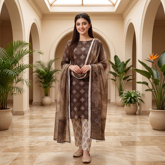 Toffee Bandhani 3-Piece Lawn Suit
