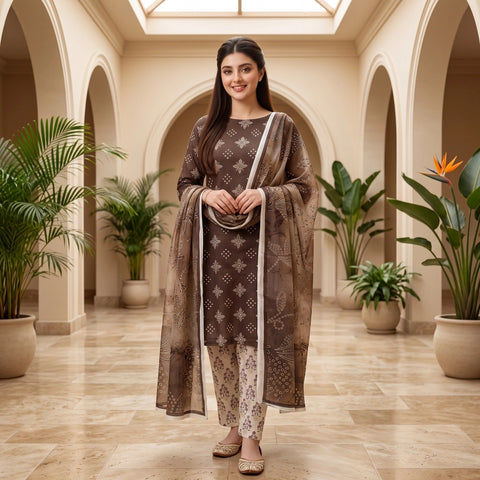 Toffee Bandhani 3-Piece Lawn Suit