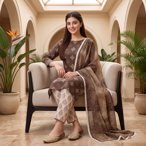 Toffee Bandhani 3-Piece Lawn Suit