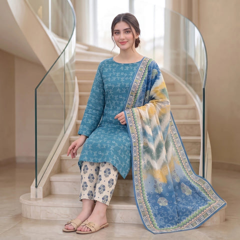 Azure Vine 3-Piece Lawn Suit