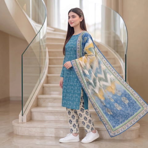 Azure Vine 3-Piece Lawn Suit