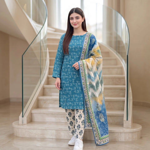 Azure Vine 3-Piece Lawn Suit