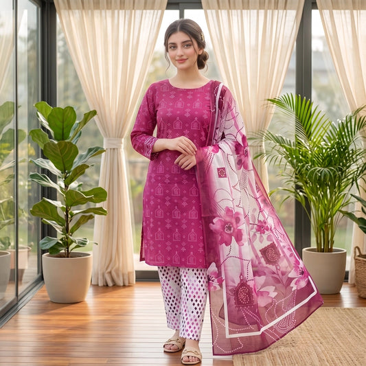 Fuchsia Bloom 3-Piece Lawn Suit