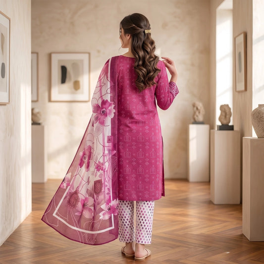Fuchsia Bloom 3-Piece Lawn Suit