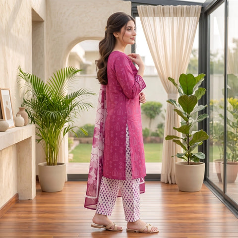 Fuchsia Bloom 3-Piece Lawn Suit