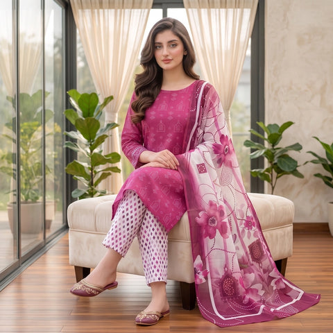 Fuchsia Bloom 3-Piece Lawn Suit