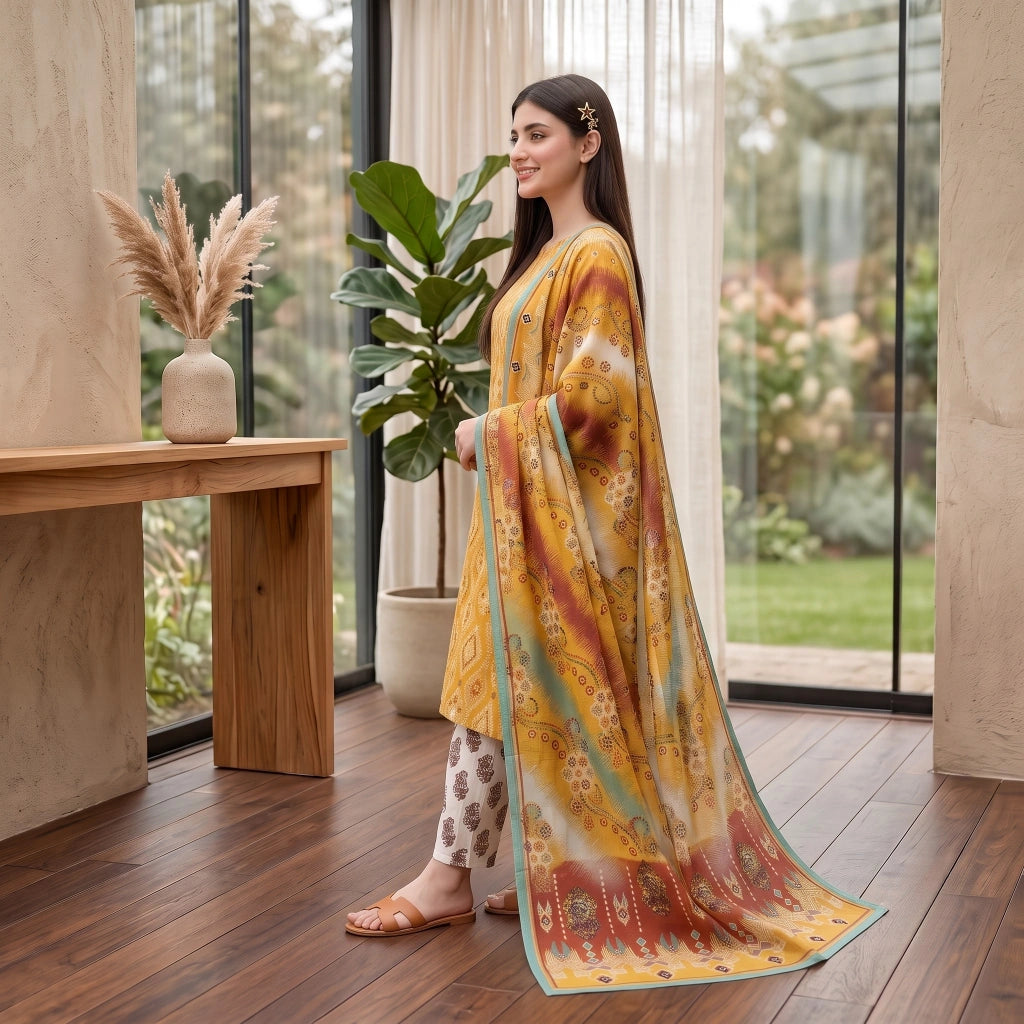 Golden Ikat 3-Piece Lawn Suit